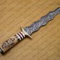 Beautiful Custom Handmade Damascus Steel Dagger Knife with Leather Sheath