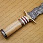 Beautiful Custom Handmade Damascus Steel Dagger Knife with Leather Sheath