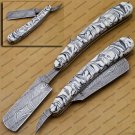 Personalized Damascus Folding Pocket Custom Blade Straight Razor very sharp with leather sheath