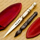 Custom Forged Hunter Damascus Steel Tri Dagger Hand Forged Twisted Pattern Kris Dagger With Cover