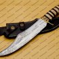 Custom Damascus Hunting Bowie Knife Fixed Blade Gift for Men, Handmade Gift + Cover