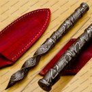 Custom Forged Hunter Damascus Steel Tri Dagger Hand Forged Twisted Pattern Kris Dagger With Cover