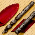 Custom Forged Hunter Damascus Steel Tri Dagger Hand Forged Twisted Pattern Kris Dagger With Cover