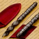 Custom Forged Hunter Damascus Steel Tri Dagger Hand Forged Twisted Pattern Kris Dagger With Cover
