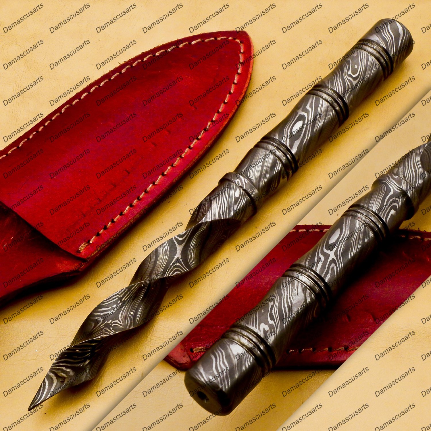Custom Forged Hunter Damascus Steel Tri Dagger Hand Forged Twisted Pattern Kris Dagger With Cover