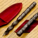 Custom Forged Hunter Damascus Steel Tri Dagger Hand Forged Twisted Pattern Kris Dagger With Cover