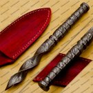 Custom Forged Hunter Damascus Steel Tri Dagger Hand Forged Twisted Pattern Kris Dagger With Cover