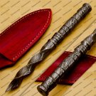Custom Forged Hunter Damascus Steel Tri Dagger Hand Forged Twisted Pattern Kris Dagger With Cover