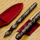Custom Forged Hunter Damascus Steel Tri Dagger Hand Forged Twisted Pattern Kris Dagger With Cover