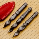Custom Forged Hunter Damascus Steel Tri Dagger Hand Forged Twisted Pattern Kris Dagger With Cover
