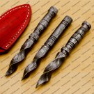 Custom Forged Hunter Damascus Steel Tri Dagger Hand Forged Twisted Pattern Kris Dagger With Cover
