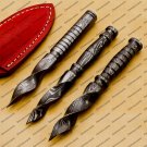 Custom Forged Hunter Damascus Steel Tri Dagger Hand Forged Twisted Pattern Kris Dagger With Cover
