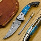 Custom Made Damascus Steel Folding Pocket Knife Best Gift for him groomsmen knives Fold knife