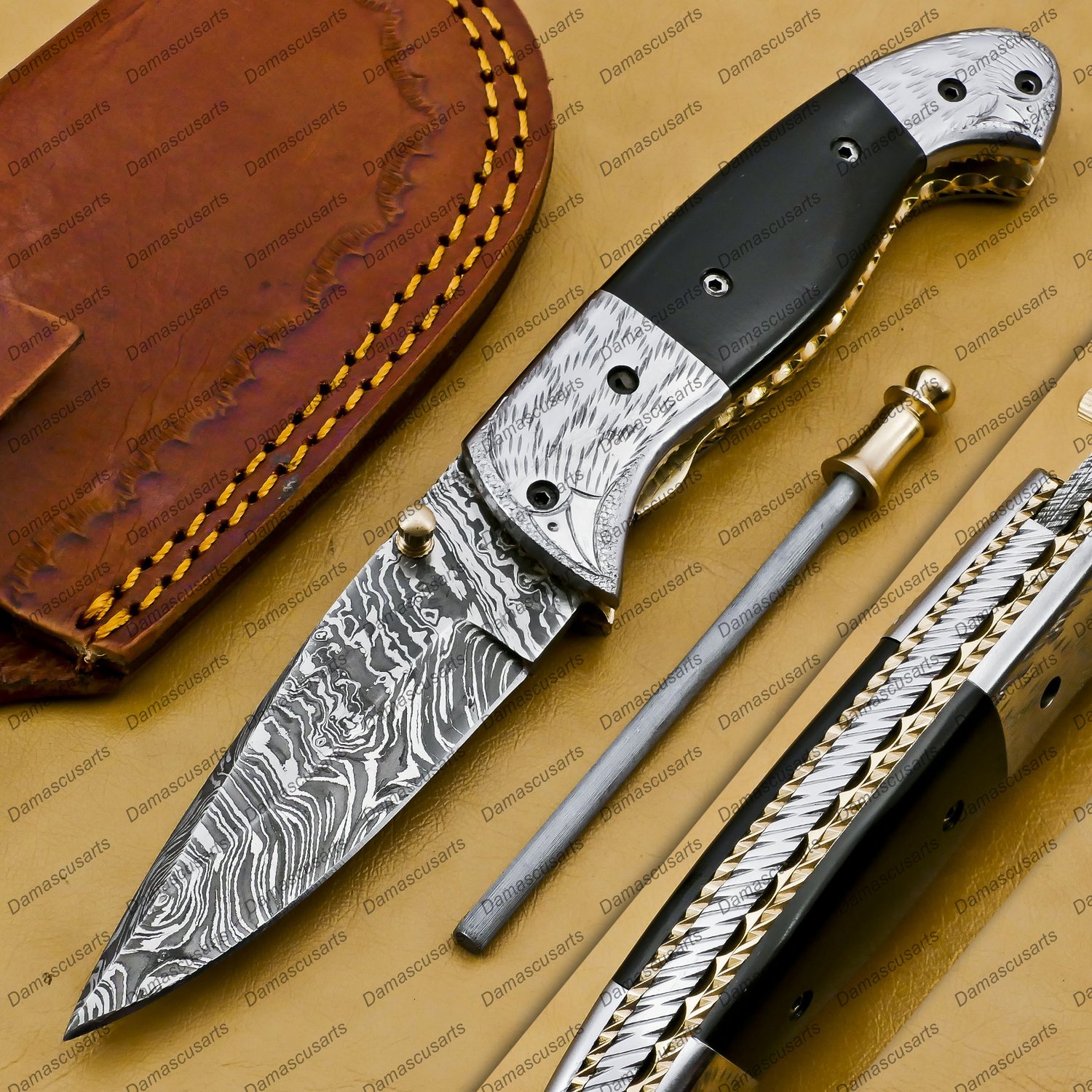 Custom Made Damascus Steel Folding Pocket Knife Best Gift for him groomsmen knives Fold knife