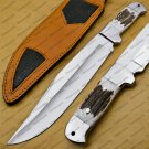 D2 Custom Steel Hunting Bowie Knife Fixed Blade, Gift for him, Father's day gift With Leather Sheath