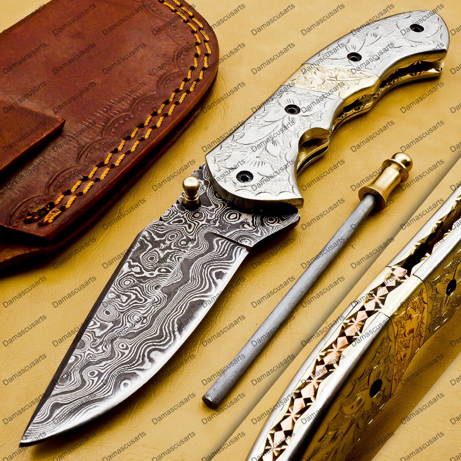 Custom Made Damascus Steel Folding Pocket Knife Best Gift for him groomsmen knives Fold knife
