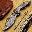 Custom Made Damascus Steel Folding Pocket Knife Best Gift for him groomsmen knives Fold knife