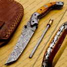 Custom Made Damascus Steel Folding Pocket Knife Best Gift for him groomsmen knives Fold knife