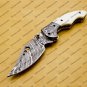 Custom Made Damascus Steel Folding Pocket Knife Best Gift for him groomsmen knives Fold knife
