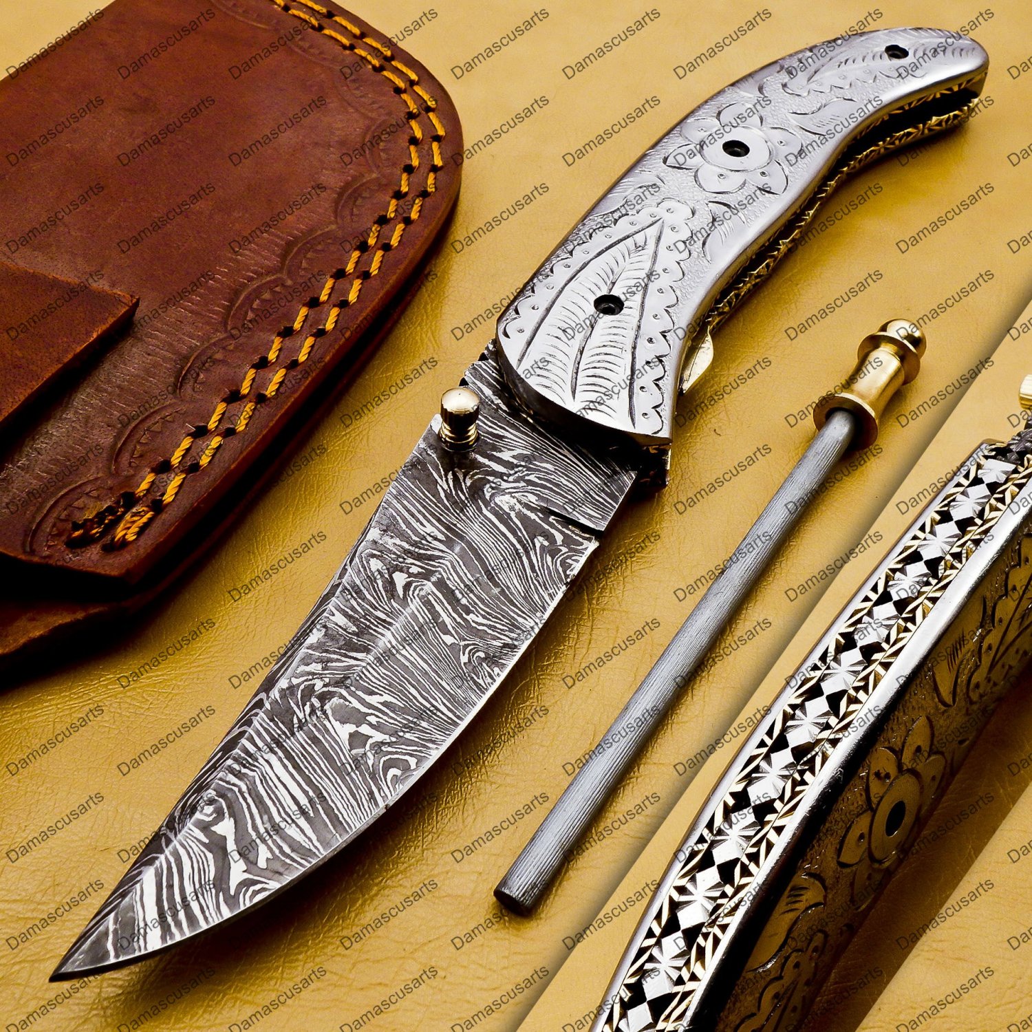 Custom Made Damascus Steel Folding Pocket Knife Best Gift for him groomsmen knives Fold knife