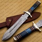 Handmade Damascus Steel Mosaic Bowie Knife Hunting Knife with Bone Handle Sheath