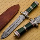Handmade Damascus Steel Mosaic Bowie Knife Hunting Knife with Bone Handle Sheath