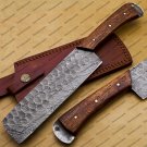 Damascus Steel Cleaver Chopper Chef Kitchen Knife Heavy Duty Damascus Handle Walnut Wood with Sheath