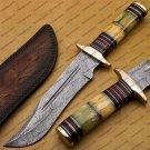 Personalized Custom Forged Hunter Knife Damascus Steel Bowie Knife Handle Sheet With Leather Sheath