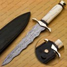 Beautiful Custom Handmade Damascus Steel Dagger Knife with Leather Sheath