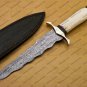 Beautiful Custom Handmade Damascus Steel Dagger Knife with Leather Sheath