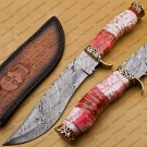 Personalized Custom Forged Hunter Knife Damascus Steel Bowie Knife Handle Sheet With Leather Sheath