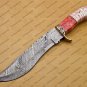 Personalized Custom Forged Hunter Knife Damascus Steel Bowie Knife Handle Sheet With Leather Sheath