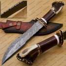 Handmade Damascus Steel Mosaic Bowie Knife Hunting Knife with Bone Handle Sheath