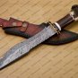 Handmade Damascus Steel Mosaic Bowie Knife Hunting Knife with Bone Handle Sheath