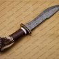 Handmade Damascus Steel Mosaic Bowie Knife Hunting Knife with Bone Handle Sheath