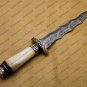 Beautiful Custom Handmade Damascus Steel Dagger Knife with Leather Sheath