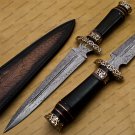 Beautiful Custom Handmade Damascus Steel Dagger Knife with Leather Sheath