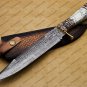 Custom Handmade Damascus Steel Mosaic Bowie Knife Hunting Knife Sheet Handle With Leather Sheath