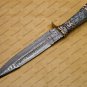 Custom Handmade Damascus Steel Mosaic Bowie Knife Hunting Knife Sheet Handle With Leather Sheath