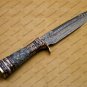 Custom Handmade Damascus Steel Mosaic Bowie Knife Hunting Knife Sheet Handle With Leather Sheath