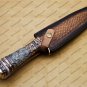 Custom Handmade Damascus Steel Mosaic Bowie Knife Hunting Knife Sheet Handle With Leather Sheath