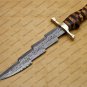 Custom Handmade Damascus Steel Mosaic Bowie Knife Hunting Knife Sheet Handle With Leather Sheath