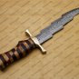 Custom Handmade Damascus Steel Mosaic Bowie Knife Hunting Knife Sheet Handle With Leather Sheath