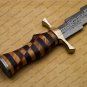 Custom Handmade Damascus Steel Mosaic Bowie Knife Hunting Knife Sheet Handle With Leather Sheath