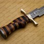Custom Handmade Damascus Steel Mosaic Bowie Knife Hunting Knife Sheet Handle With Leather Sheath
