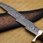 Custom Handmade Damascus Steel Mosaic Bowie Knife Hunting Knife Sheet Handle With Leather Sheath
