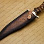 Custom Handmade Damascus Steel Mosaic Bowie Knife Hunting Knife Sheet Handle With Leather Sheath