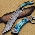 Custom Handmade Damascus Steel Mosaic Bowie Knife Hunting Knife Sheet Handle With Leather Sheath
