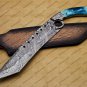 Custom Handmade Damascus Steel Mosaic Bowie Knife Hunting Knife Sheet Handle With Leather Sheath