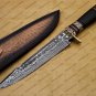 Custom Handmade Damascus Steel Mosaic Bowie Knife Hunting Knife Sheet Handle With Leather Sheath